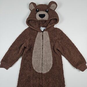 Sleep Brown Bear One Piece Pajama Jumpsuit Hooded Costume Kids 6Y Union Suit